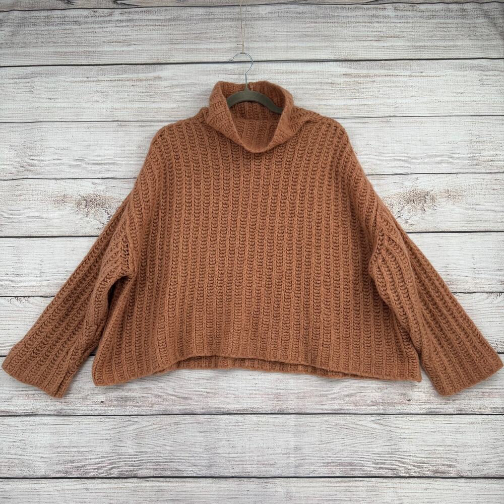 Free People Crop Oversized Boxy Turtleneck Sweater Womens‎ Small Brown Clay